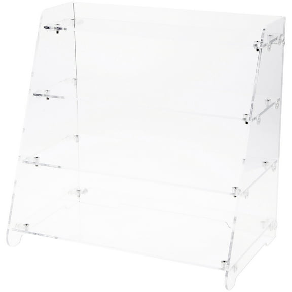 Plymor Clear Acrylic Angled Front 4-Shelf Display Unit, 18" H x 18.5" W x 11.5" D