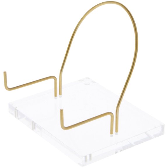 Plymor Clear Acrylic Base with Adjustable Brass Rods and Curved Back to Hold Rock, Fossil, and Mineral Specimen, 5" H x 5" W x 4" D (2.25" Arm Length) (2 Pack)