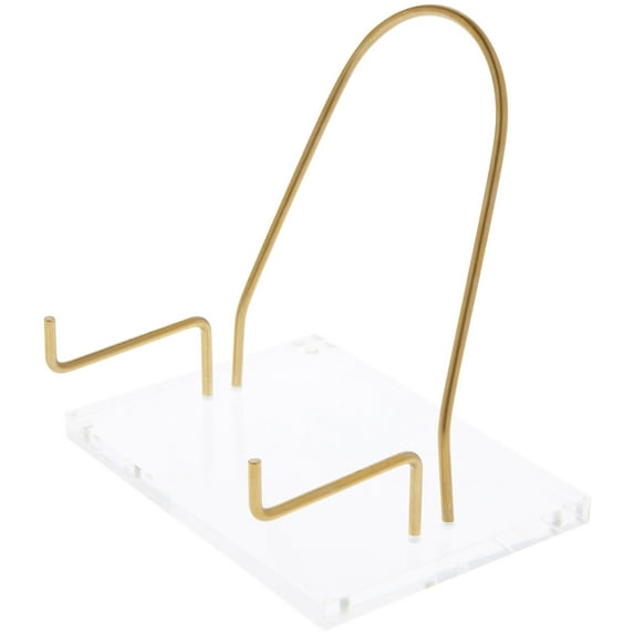 Plymor Clear Acrylic Base with Adjustable Brass Rods and Curved Back to Hold Rock, Fossil, and Mineral Specimen, 6.5" H x 7" W x 5" D (3.5" Arm Length) (2 Pack)