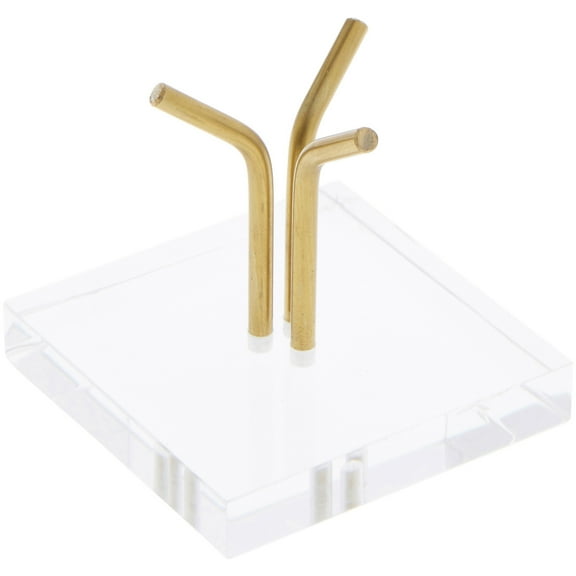 Plymor Clear Acrylic Base with 3 Angled Brass Pegs to Hold Egg, Marble, Ball or Sphere, 2" H x 2" W x 1" D (3 Pack)