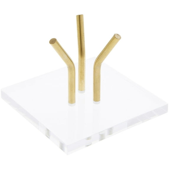 Plymor Clear Acrylic Base with 3 Angled Brass Pegs to Hold Egg, Marble, Ball or Sphere, 4" H x 4" W x 2.5" D (2 Pack)