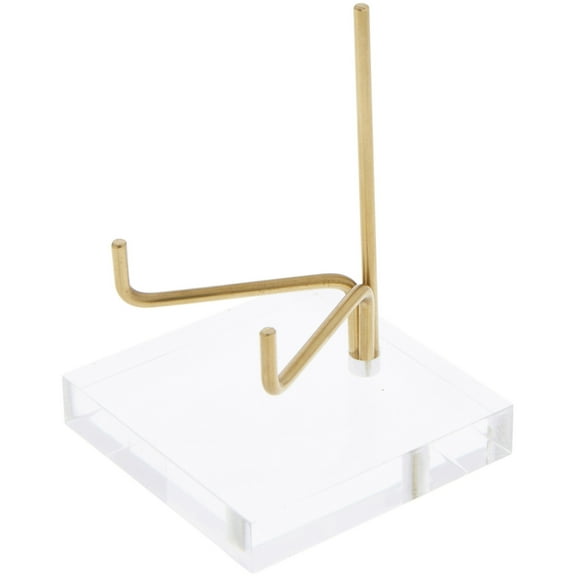 Plymor Clear Acrylic Base with Adjustable Brass Rods to Hold Rock, Fossil, and Mineral Specimen, 3.5" H x 2.5" W x 2.5" D (2" Arm Length)
