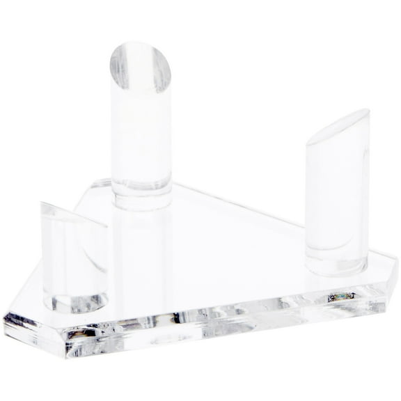Plymor Clear Acrylic Beveled Triangular Display Base with 3 Display Prongs for Geode, Mineral or Crystal Cluster, 5" W x 4.25" D x 2.25" H