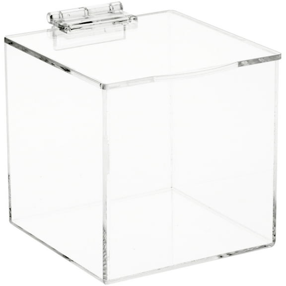 Plymor Clear Acrylic Display Case Box With Hinged Lid, 4" x 4" x 4"