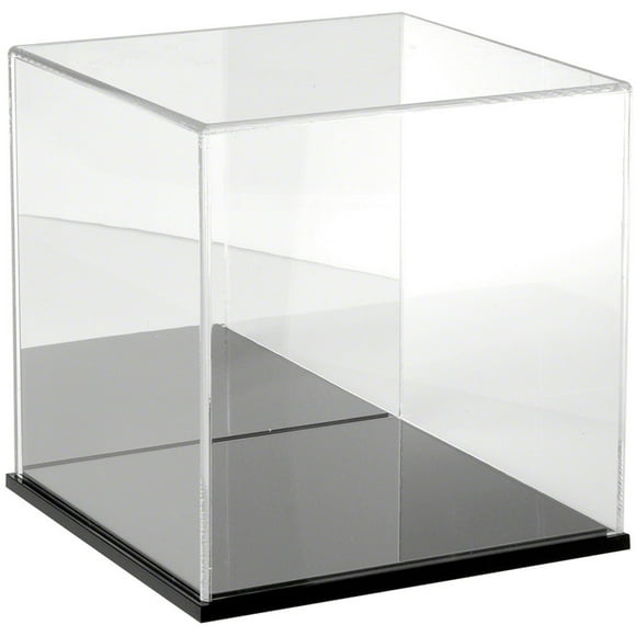 Plymor Clear Acrylic Display Case with Black Base (Mirror Back), 10" x 10" x 10"