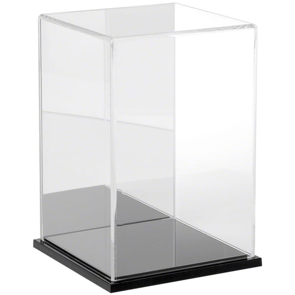 Plymor Clear Acrylic Display Case with Black Base (Mirror Back), 6" W x 6" D x 9" H