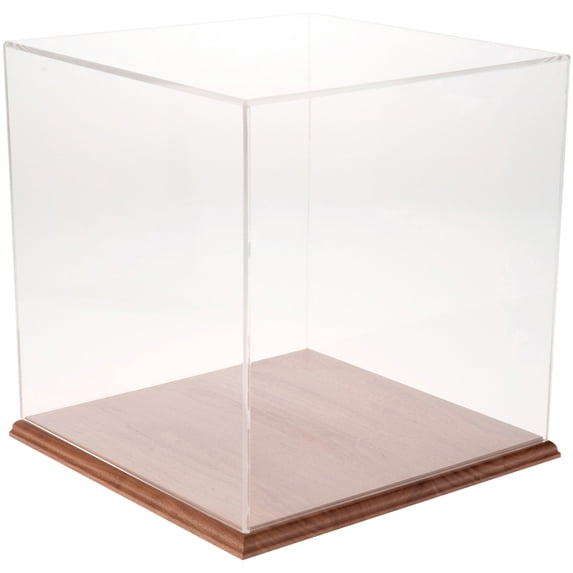 Plymor Clear Acrylic Display Case with Hardwood Base, 13" x 13" x 13"