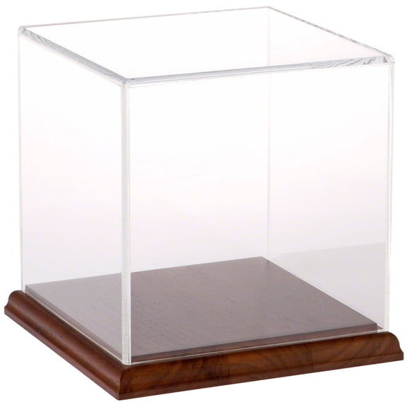 Plymor Clear Acrylic Display Case with Hardwood Base, 6" x 6" x 6"