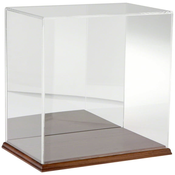 Plymor Clear Acrylic Display Case with Hardwood Base (Mirror Back), 12" W x 8" D x 12" H