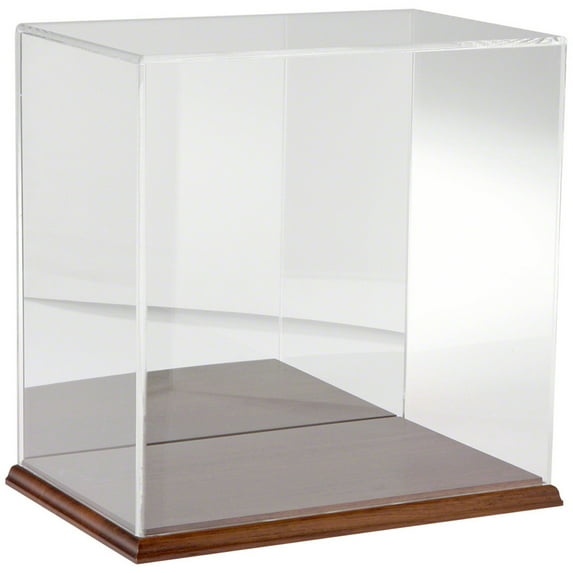 Plymor Clear Acrylic Display Case with Hardwood Base (Mirror Back), 12" W x 8" D x 12" H