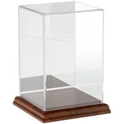Plymor Clear Acrylic Display Case with Hardwood Base (Mirror Back), 4" W x 4" D x 6" H