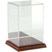 Plymor Clear Acrylic Display Case with Hardwood Base (Mirror Back), 4" W x 4" D x 6" H