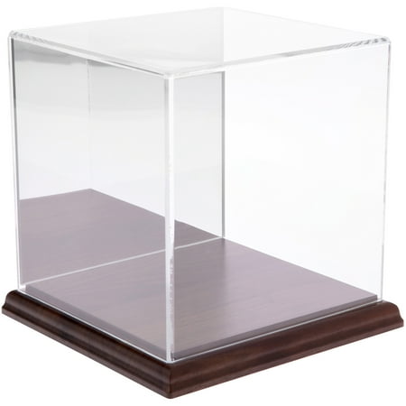 Plymor Clear Acrylic Display Case with Hardwood Base (Mirror Back), 6" x 6" x 6"