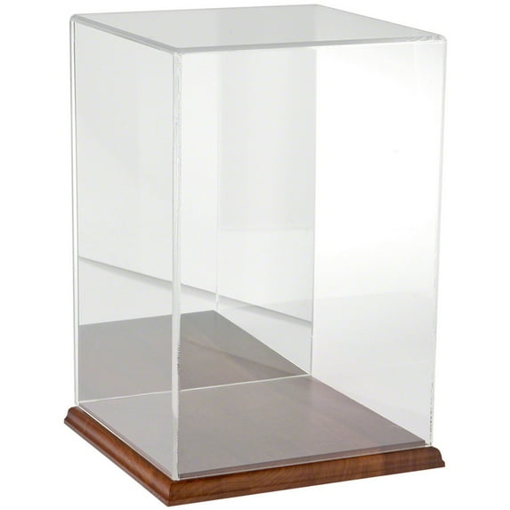 Plymor Clear Acrylic Display Case with Hardwood Base (Mirror Back), 8" W x 8" D x 12" H