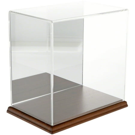 Plymor Clear Acrylic Display Case with Hardwood Base (Mirror Back), 9" W x 6" D x 9" H