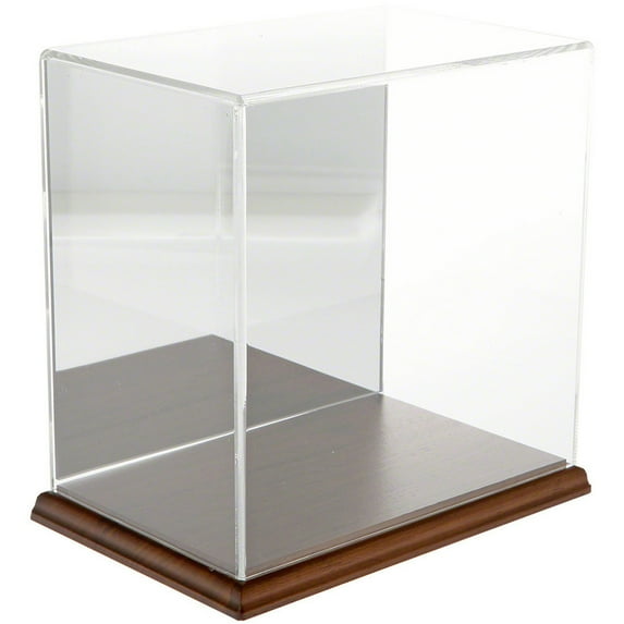 Plymor Clear Acrylic Display Case with Hardwood Base (Mirror Back), 9" W x 6" D x 9" H