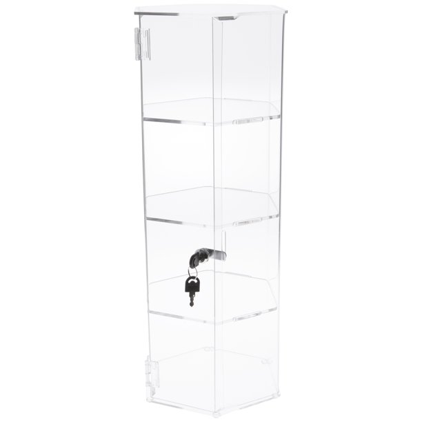 Plymor Clear Acrylic Hexagonal Locking Display Case, 3 Shelves, 24.5" H x 9.5" W x 9.5" D