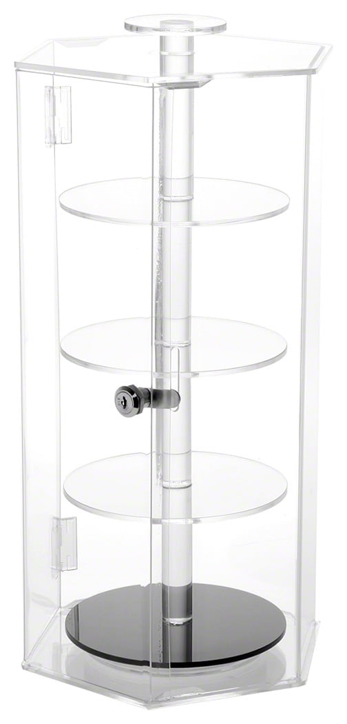Plymor Clear Acrylic Hexagonal Locking Display Case, Rotating Shelves,  19.25