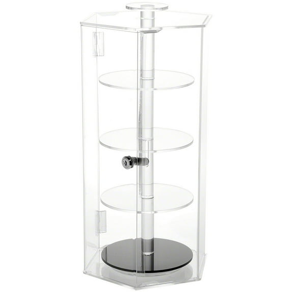 Plymor Clear Acrylic Hexagonal Locking Display Case, Rotating Shelves, 19.25" H x 8.625" W x 8.625" D