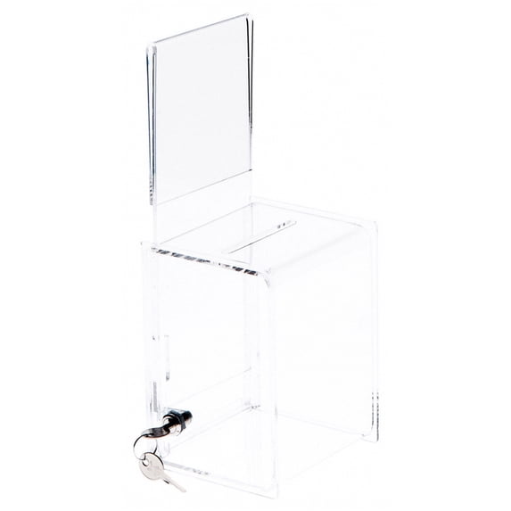 Plymor Clear Acrylic Locking Ballot / Collection Box With Sign Holder, 4" W x 4" D x 6" H (Holds 3.5" x 4" Sign) (3 Pack)