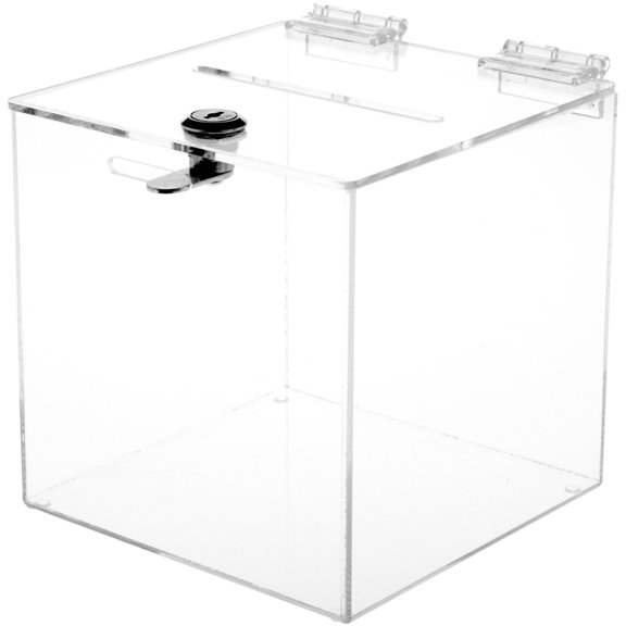 Plymor Clear Acrylic Locking Ballot / Collection / Donation Box, 6" W x 6" D x 6" H (2 Pack)