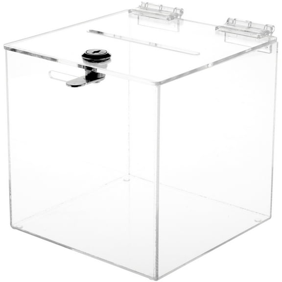 Plymor Clear Acrylic Locking Ballot / Collection / Donation Box, 6" W x 6" D x 6" H