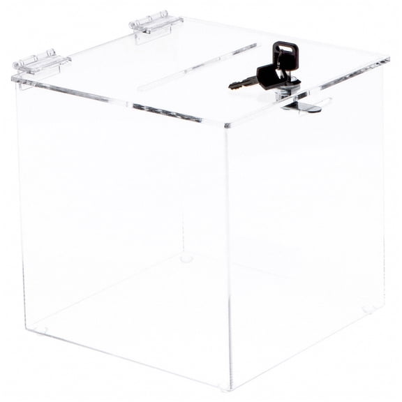 Plymor Clear Acrylic Locking Ballot / Collection / Donation Box, 8" W x 8" D x 8" H (2 Pack)