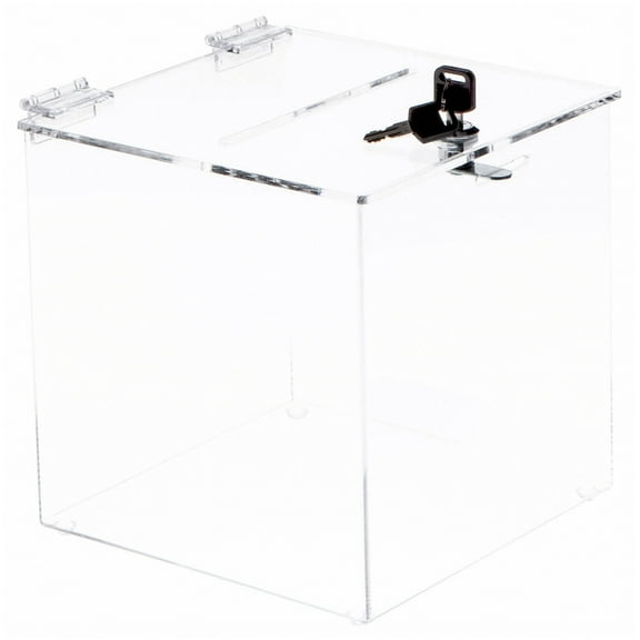Plymor Clear Acrylic Locking Ballot / Collection / Donation Box, 8" W x 8" D x 8" H