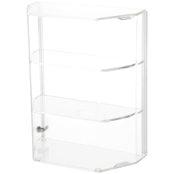 Plymor Clear Acrylic Locking Display Case with Angled Sides and Sliding Back, 2 Shelves, 12.75" x 10.5" x 5.5"