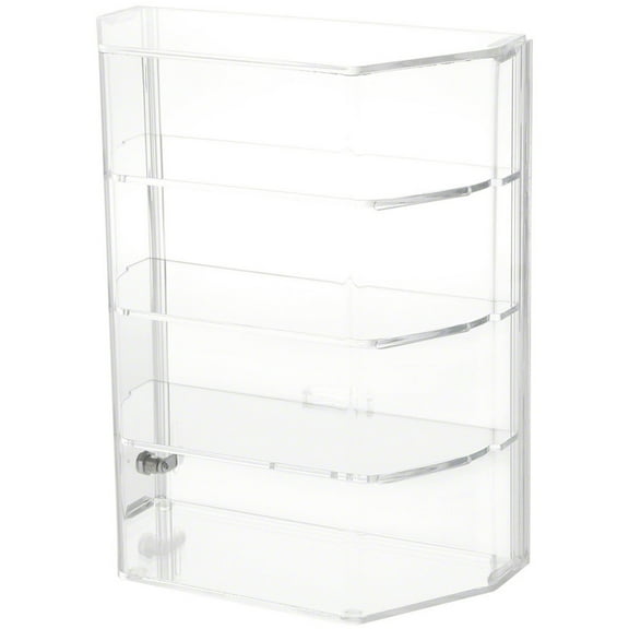Plymor Clear Acrylic Locking Display Case with Angled Sides and Sliding Back, 3 Shelves, 12.75" H x 10.5" W x 5.5" D