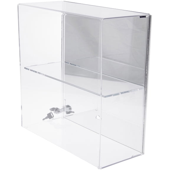 Plymor Clear Acrylic Locking Display Case with Sliding Back, 1 Shelf (Mirrored), 16.5" H x 16.25" W x 7" D