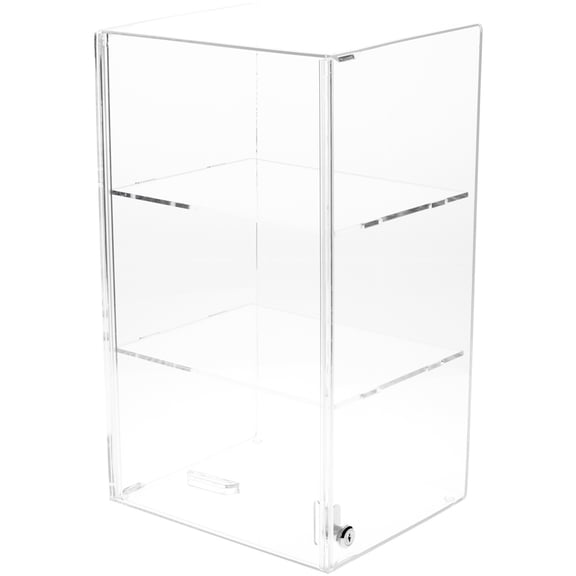 Plymor Clear Acrylic Locking Display Case with Sliding Back, 2 Shelves, 20.75" H x 12.25" W x 10" D