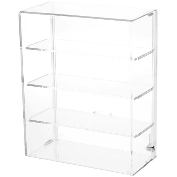 Plymor Clear Acrylic Locking Display Case with Sliding Back, 3 Shelves, 12.75" H x 10.25" W x 5" D