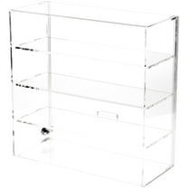 Plymor Clear Acrylic Locking Display Case with Sliding Back, 3 Shelves, 16.5" H x 16.25" W x 7" D