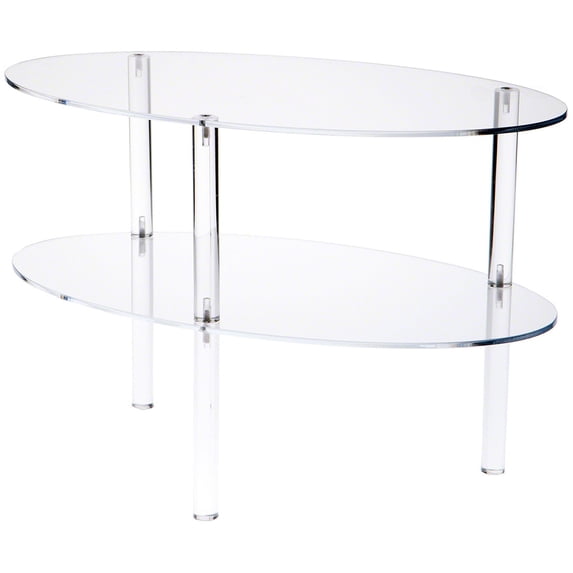 Plymor Clear Acrylic Oval Double Shelf Display, 18" W x 10" D x 12.25" H