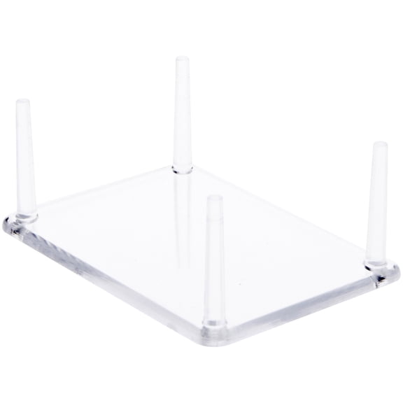 Plymor Clear Acrylic Rectangular Display Base with 4 Display Prongs for Geode, Mineral or Crystal Cluster, 3.5" W x 2.5" D x 1.375" H, Pack of 6