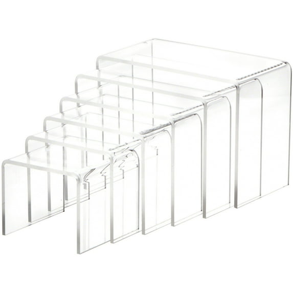 Plymor Clear Acrylic Rectangular Display Risers, 4" Deep Assortment, Set of 6 (3/16" thick) (3 Pack)