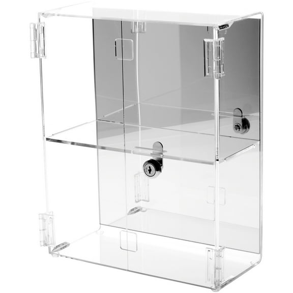 Plymor Clear Acrylic Rectangular Locking Display Case, 1 Shelf (Mirrored), 12.75" H x 10.25" W x 5" D