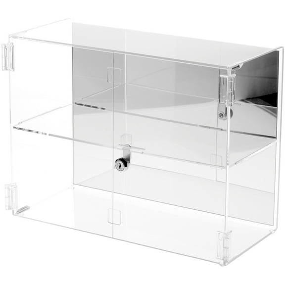 Plymor Clear Acrylic Rectangular Locking Display Case, 1 Shelf (Mirrored), 12" H x 16" W x 7" D