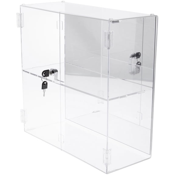 Plymor Clear Acrylic Rectangular Locking Display Case, 1 Shelf (Mirrored), 16.5" H x 16.25" W x 7" D