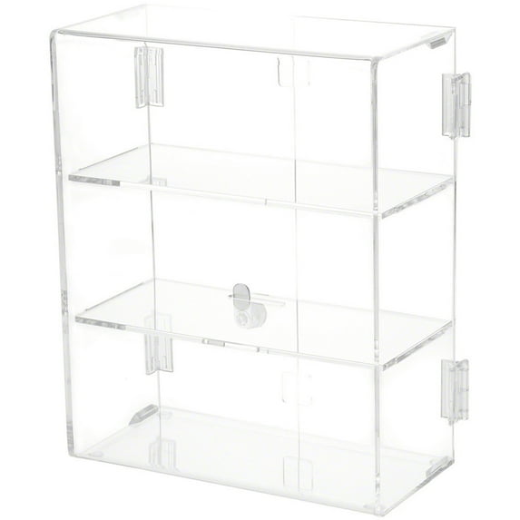 Plymor Clear Acrylic Rectangular Locking Display Case, 2 Shelves, 12.75" H x 10.25" W x 5" D