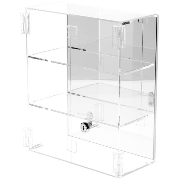 Plymor Clear Acrylic Rectangular Locking Display Case, 2 Shelves (Mirrored), 12.75" H x 10.25" W x 5" D