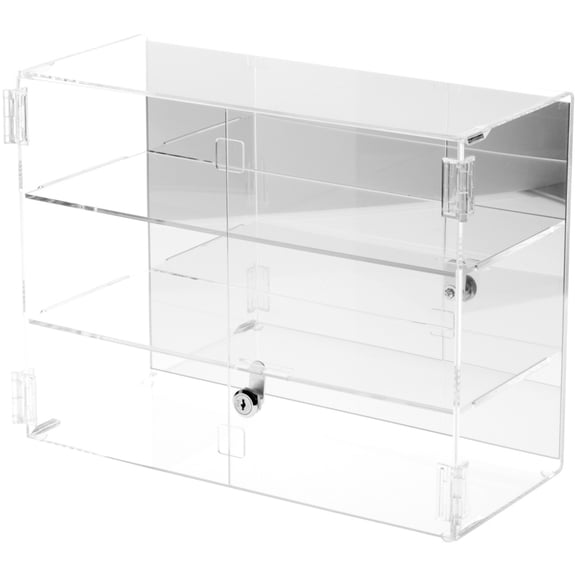 Plymor Clear Acrylic Rectangular Locking Display Case, 2 Shelves (Mirrored), 12" H x 16" W x 7" D