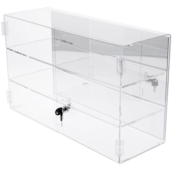 Plymor Clear Acrylic Rectangular Locking Display Case, 2 Shelves (Mirrored), 13" H x 21" W x 7.5" D