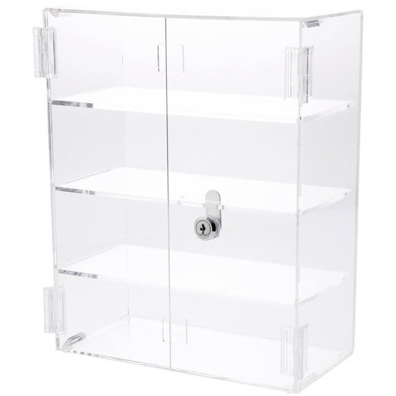 Plymor Clear Acrylic Rectangular Locking Display Case, 3 Shelves, 12.75" H x 10.25" W x 5" D