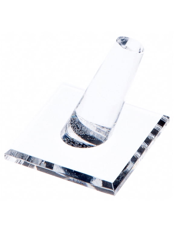 Clear Acrylic Ring Finger Display, Single on Square Base, 2" W x 2" D x 1.75" H