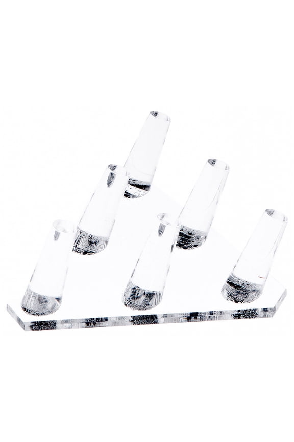 Clear Acrylic Ring Finger Display, Six, 5.5" W x 5" D x 1.75" H