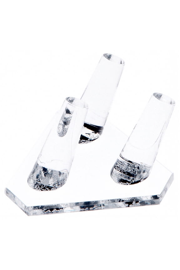 Clear Acrylic Ring Finger Display, Triple on Triangle Base, 3.5" W x 3.25" D x 1.75" H (3 Pack)