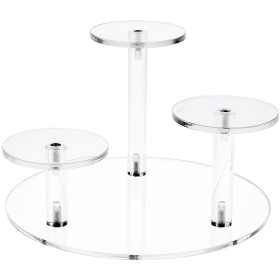 Plymor Clear Acrylic Round 8" Base Riser with 3 Round 3" Display Pedestals, 5" High (2 Pack)