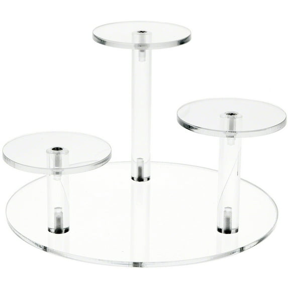 Plymor Clear Acrylic Round 8" Base Riser with 3 Round 3" Display Pedestals, 5" High (2 Pack)